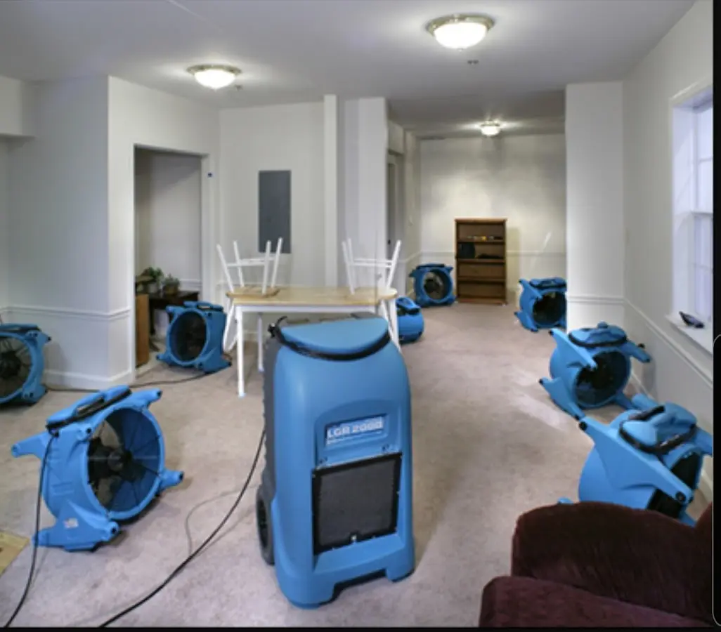 Air movers and dehumidifier setup for Water Damage Restoration in West Chicago