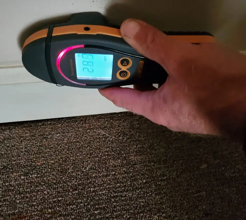 Moisture detection at baseboard during Storm Damage Restoration in West Chicago